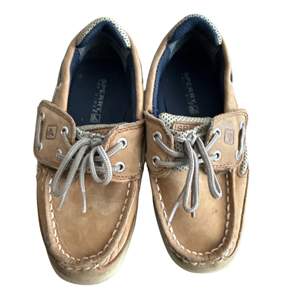 Sperry Top-Sider Lanyard Boys Tan Leather Boat Shoes Size 11M CB48948A